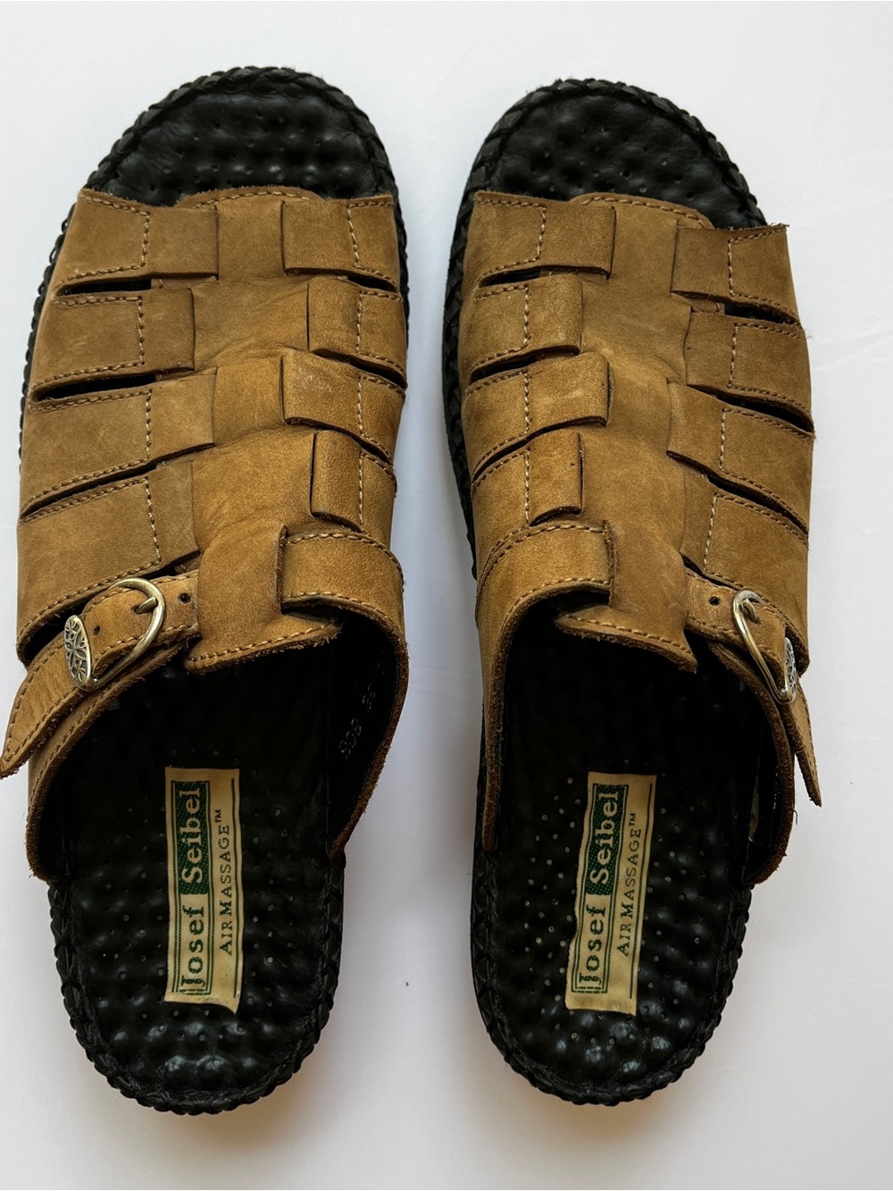 Josef Seibel Air Massage Brown Woven Leather Slide Sandals Size 38 US 7.5